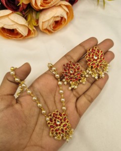 Designer <b>Pearl</b> Beaded Chain Necklace With Coordinating Earrings Floral Pendant Necklace <b>Set</b> Traditional Ethnic Partywear Jewelry - Product Image 1