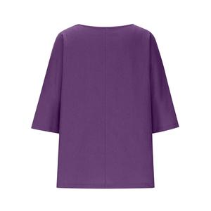 Chemisier décontracté ample à carreaux pour femme, 95 % lin, grande taille, tie-dye, col boutonné, épaules tombantes, manches trois-quarts, pour le quotidien - Product Image 2