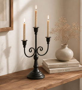 Vintage Matte <b>Black</b> Wrought Iron 3-Arm <b>Candelabra</b> Taper Candle Holder Centerpiece for Wedding Dining Table Home Decor - Product Image 2
