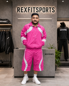 REXFIT SPORTS 2026 Custom <b>Pink</b> White Crinkle Nylon <b>Tracksuit</b> Set Full Zip Jacket and Wide Leg Pants Custom Streetwear Sportswear - Product Image 5
