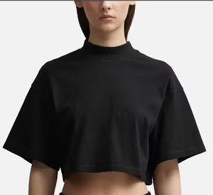 เสื้อยืดคอตตอน 100% ขายส่ง เสื้อยืดครอปคอเต่าทรงโอเวอร์ไซส์สำหรับผู้หญิง เสื้อยืดพิมพ์โลโก้ตามสั่ง สไตล์เซ็กซี่ เสื้อยืดเวกเตอร์แบบครอป - Product Image 3