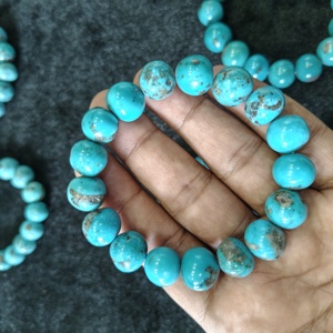 Real Natural Firoza Bracelets Blue <b>Turquoise</b> Bracelets Round Loose Semi Gemstone <b>Beads</b> For Jewellery Premium Quality Stone - Product Image 2