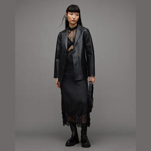 Veste de moto classique asymétrique en cuir véritable imprimé coupe-vent pour femme, personnalisable pour l'hiver - Product Image 3