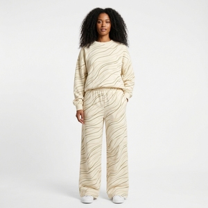 Comfortable Matching Two Piece <b>Women</b> Cream Polka Dot 2 Piece Set Crew Neck Sweatshirt and Jogger <b>Pants</b> Casual <b>Lounge</b> Outfit - Product Image 4