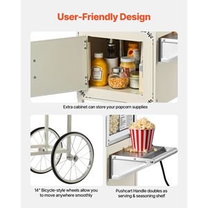 Macchina per Popcorn Professionale Stile Teatro, 8oz, in Acciaio Inossidabile, 800W, con Carrello, 48 Tazze per Ciclo, Utilizza Mais Crudo - Product Image 5