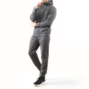 Conjunto Deportivo Informal para Hombre, Color Gris, con Capucha y Cremallera Completa, Pantalones Deportivos de Color Sólido con Bolsillos Laterales, Transpirable, de Poliéster, para Otoño - Product Image 1