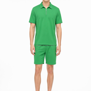 Conjunto de Camiseta Polo y Pantalones Cortos de Punto Sólido y Transpirable para Hombre, Estilo Urbano de Verano, Ropa Deportiva - Product Image 1