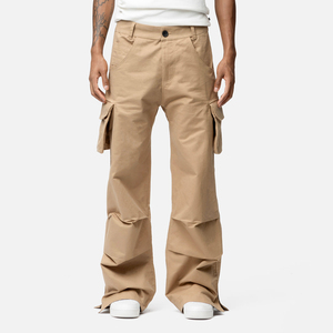 Pantalon Cargo Jogger Décontracté pour Hommes, Couleur Unie, Taille Mi-Haute, Coupe Ample, avec Revers, pour Jeunes Hommes - Vente en Gros - Product Image 1