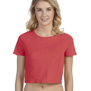 Wholesale <b>Women</b> Autumn Woven Striped Eco-Friendly <b>Compressed</b> Crop <b>Top</b> T-Shirts Short Sleeve with Custom Logo Service - Product Image 6