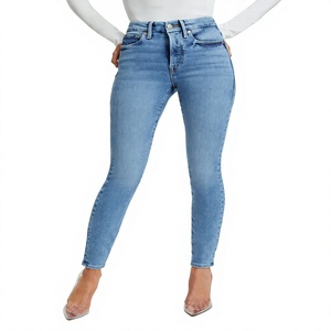 Jean vintage taille haute pour femme, coupe droite, déchiré aux genoux, en denim respirant, délavage moyen, extensible - Product Image 4