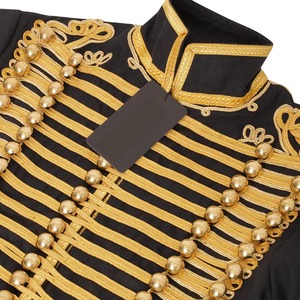 Veste Hussar noire pour homme à col mandarin avec broderie dorée, double boutonnage, manteau d'hiver formel - Product Image 4