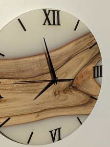 Modern Handmade Wooden Wall <b>Clock</b> Walnut Wood Resin <b>Clock</b>: Silent White Epoxy Wall Decor - Product Image 4