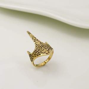 Gold Plated Brass <b>Moon</b> Shape Cocktail <b>Ring</b> Islamic Bohemian Style Unisex Daily Wear Jewelry - Product Image 3