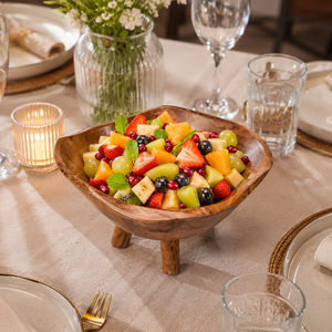 Bol à salade sur piétement en bois d'acacia naturel, fait main, pour fruits, collations, décoration de cuisine, bol de présentation, écologique - Product Image 3