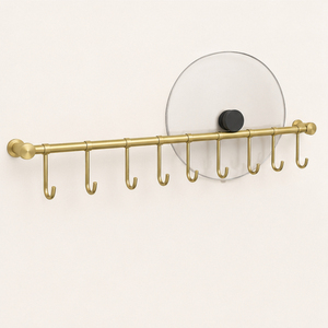 Support mural moderne doré en acier inoxydable pour cuisine, avec crochets, pour ustensiles et spatules - Product Image 1