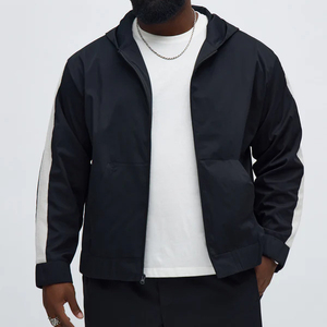 Men's Hooded Zipper Tracksuit Black White Stripe Casual Solid Color Full Sleeve Autumn Breathable Regular Fit Side Pockets - Product Image 3