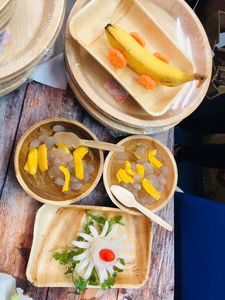 จานใบปาล์มทรงสี่เหลี่ยมแบบใช้แล้วทิ้ง เป็นมิตรกับสิ่งแวดล้อม ย่อยสลายได้ ภาชนะใส่อาหารแบบนำกลับบ้าน สไตล์ธรรมชาติแบบดั้งเดิม - Product Image 2