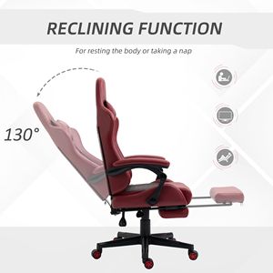 Sedia da Gaming Girevole in Pelle PU Rossa con Altezza Regolabile, Supporto Lombare e Poggiapiedi in Metallo e Tessuto per Casa o Ufficio - Product Image 5