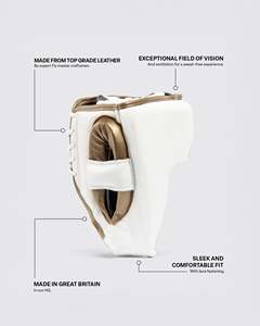Protector de Cabeza para Boxeo Fly, Color Blanco con Logotipo Dorado, Equipo de Protección para Adultos Unisex, Material PU, Diseño Abierto, Cierre de Hebilla - Product Image 4