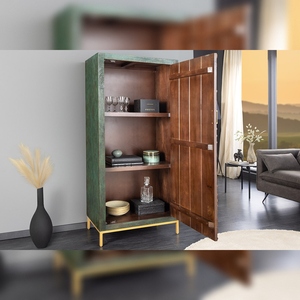 Vandana Nordic Layer Highboard PEACOCK 170cm verde, madera de mango antigua con diseño de pavo real tallado en 3D - Product Image 2
