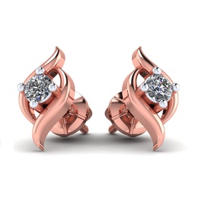 Pendientes de Diamantes Rosy Art Solitaire en Oro Rosa, Corte Brillante Redondo, Diamantes Naturales, Joyería Romántica de Compromiso para Mujer - Product Image 2
