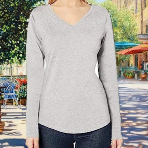 Camiseta de Verano para Mujer, Corte Clásico, Manga 3/4, Anti-Pilling, Holgada, Lisa, Teñida, Tejida, Talla Grande, Cuello en V, Blusa Informal - Product Image 2