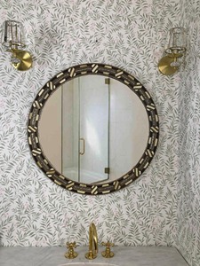 Espejo de pared decorativo con incrustaciones de hueso en forma ovalada, acabado en oro antiguo para decoración del hogar, sala de estar, baño, espejo de pared hecho a mano. - Product Image 1