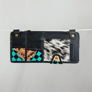 Cartera Larga de Cuero Genuino con Cierre de Cremallera, Paneles con Estampado Animal y Floral, Diseño Multifuncional y Moderno - Product Image 1