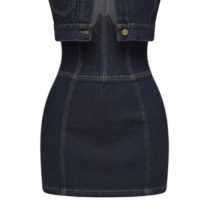 <b>Denim</b> <b>Shirt</b> Dress Set With Turn-down Collar <b>Long</b> Sleeve Mini Length Bodycon High Waist Casual Wear <b>For</b> Autumn - Product Image 6