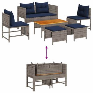 Juego de sofás de jardín de ratán sintético gris y azul marino de 6 piezas - Product Image 3