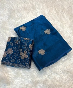 Sari de Seda Pura Bicolor con Tela Espacial, Blusa con Hojas de Shree Fendi Hechas a Mano, Ecológica, de Secado Rápido, Tejida, Ligera, para Fiesta, para Mujer - Product Image 1