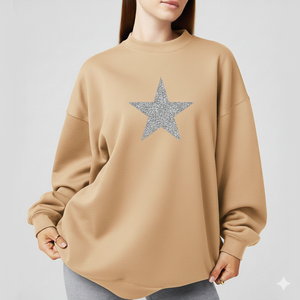Sweat-shirt noir personnalisé à col montant pour femme, pull oversize en polaire à manches longues avec motif étoile en strass, décontracté pour l'hiver et l'automne - Product Image 2