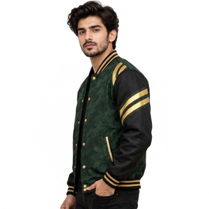 Veste varsity pour homme en tissu denim durable, col et poignets côtelés, fermeture à boutons pression, coupe décontractée et poches fonctionnelles, fabriquée avec des composants OEM. - Product Image 3