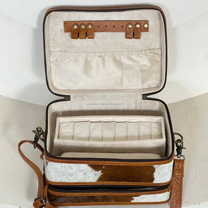 Nouveau gros usiné à la main en cuir de vache Double Decker étuis à bijoux pour femmes bandoulière sangle voyage bijoux stockage organisateur boîte - Product Image 5