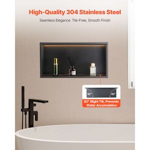 13 X 25 X 4 Inch Heavy Duty Stainless Steel <b>Shower</b> Niche Modern LED Strip Recessed Wall Shampoo <b>Storage</b> Bathroom Shelves - Product Image 3
