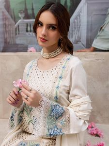 Robe Anarkali longue en soie brodée beige traditionnelle pour femme, style Inde Pakistan, robe de mariée, coupe ample, taille adulte - Product Image 4