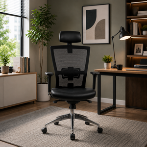 Chaise de bureau ergonomique de jeu KINSHA avec support lombaire en tissu moderne, hauteur réglable électriquement et base pivotante en métal - Product Image 1