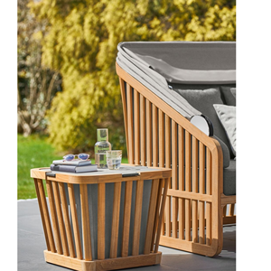 Conjunto de Sofá de Madera de Teca para Exteriores con Toldo, Cojines Grises, Muebles de Jardín Contemporáneos, Diseño Impermeable - Product Image 3