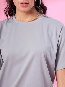Camiseta de Corte Cuadrado, Estilo Urbano de Verano, Manga Corta, Cuello Redondo, Corte Holgado - Product Image 1