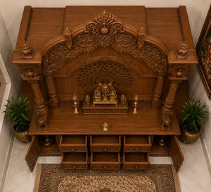 Customized Dark Walnut Polish Solid Teak Wood Modern Durable Hindu Pooja <b>Mandir</b> Home Temple Export Quality - Product Image 5