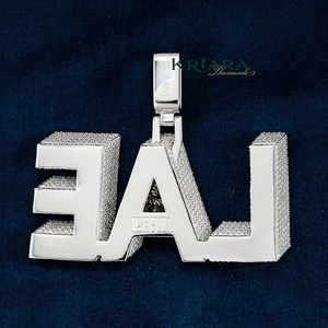 Pendentif Lettre LAE en Argent 925 Plaqué Rhodium avec Moissanite, Breloque Thème Hip Hop Unisexe pour Usage Quotidien - Product Image 2