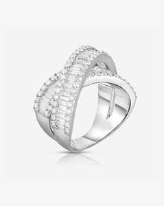 Custom Round Baguette Lab Grown Diamond Crossover <b>Rings</b> 14K Solid <b>Gold</b> Pave Set Wide Statement Luxury <b>Cocktail</b> Jewelry Wholesale - Product Image 3