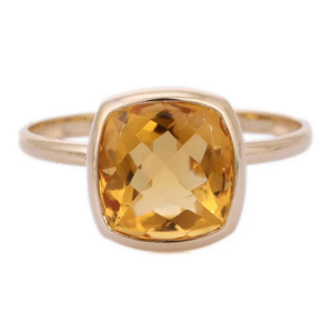 NOVA 18K Solid Gold Oval Cut Citrine Solitaire Ring-Resizable Wedding Band Daily Wear - Product Image 1