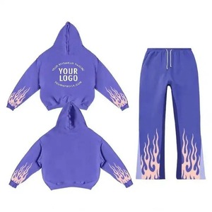 Sports Tracksuit Set Men Quick Dry Jogger Sets <b>Jacket</b> and Pants <b>Workout</b> Flame Print Jogging Suit Tracksuits for Men - Product Image 2