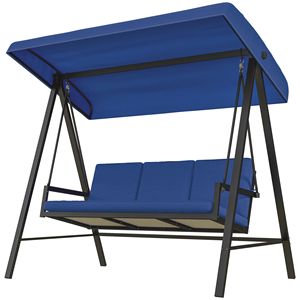 Dondolo da Giardino Blu per 3 Persone con Tettuccio Regolabile e Cuscini Impermeabili Rimovibili per Esterni, Portico e Giardino - Product Image 1