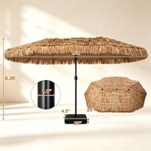 Ombrellone da Patio a LED Solare Bifacciale 15 x 9 FT con 144 LED, 12 Modalità, Ombrellone da Esterno in Paglia con Base Appesantita e Ricarica USB-C - Product Image 4