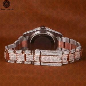 Charm_Jewells Luxury Round Analog Quartz <b>Watch</b> Stainless Steel Band 41mm <b>Diamond</b> Bezel Men Fashion - Product Image 2