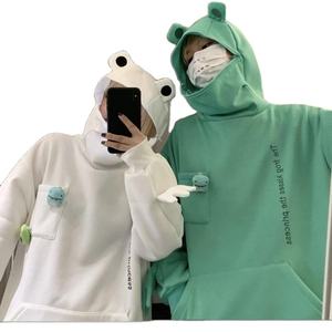 Sweat à capuche grenouille de dessin animé avec oreilles mignonnes brodées, poche, coupe ample, streetwear, logo personnalisé OEM - Product Image 2