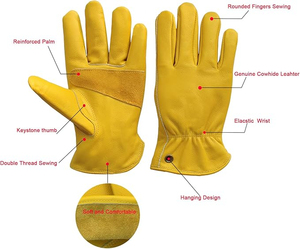 Gants de travail en cuir de vachette de haute qualité, durables, de sécurité, pour travaux extérieurs, construction, travail du bois, anti-coupure, pour chauffeurs - Product Image 2