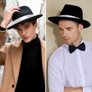 Sombrero Fedora de Fieltro de Lana Negro con Cinta Ajustable, Ala Ancha, Estilo Clásico Unisex para Fiestas, Viajes y Actividades al Aire Libre - Product Image 4